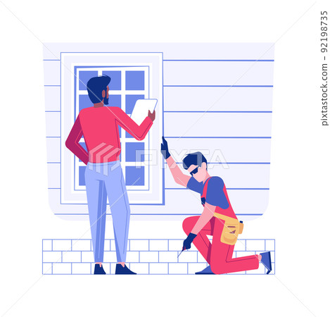 Foundation inspection isolated concept vector illustration. Private house inspection service workers check foundation, residential area building process, examine a property vector concept. Foundation inspection isolated concept vector illustration. Private house inspection service workers check foundation, residential area building process, examine a property vector concept. 92198735