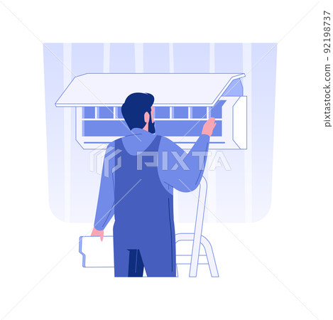HVAC inspection isolated concept vector illustration. HVAC inspector checks air conditioner, make review and assessment, private house maintenance, provide optimal performance vector concept. HVAC inspection isolated concept vector illustration. HVAC inspector checks air conditioner, make review and assessment, private house maintenance, provide optimal performance vector concept. 92198737