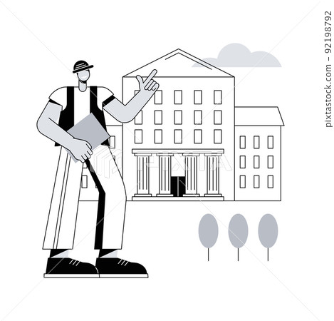 Public building abstract concept vector illustration. Government building, school library, shopping business center, modern design, post office, hospital, architectural fragment abstract metaphor. 92198792