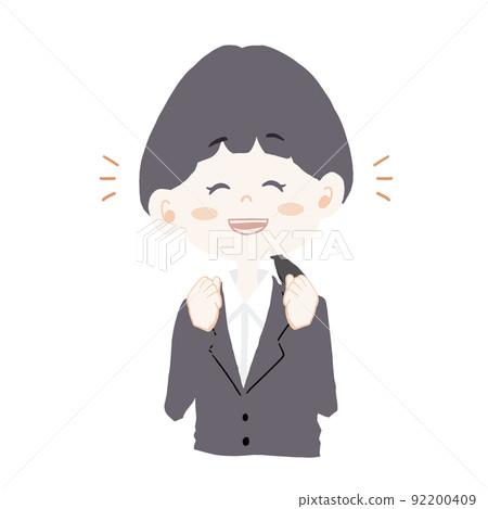 一個穿著招聘服的女孩（新員工/上班族）的插圖，笑著說“盡力而為” 92200409