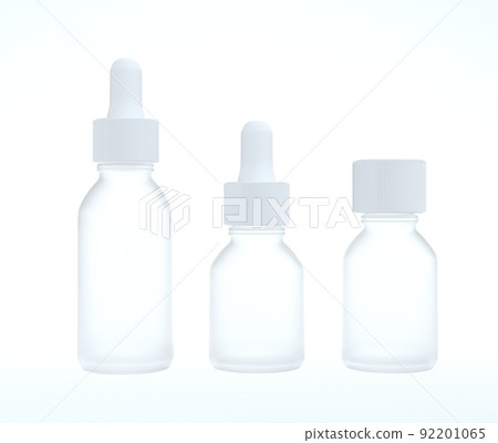 Face oil serum white frosted glass three different bottles set, design ready dropplet mockup, 3D render 92201065
