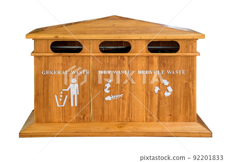 Waste bins made of wood isolated on white background Waste bins made of wood isolated on white background 92201833