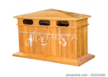 Waste bins made of wood isolated on white background 92202480