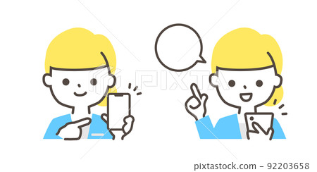 一位女職員解釋如何顯示智能手機屏幕 92203658