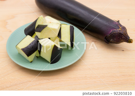 Cut eggplant on a plate Cut eggplant on a plate 92203810
