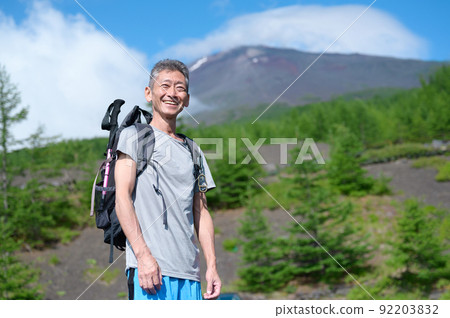 Mt. Fuji background climber smile outdoor 92203832
