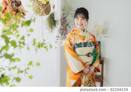Woman with orange furisode 92204239