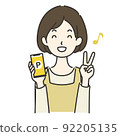Illustration of a housewife who gets points on a smartphone 92205135