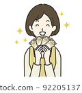 Illustration of a smiling housewife with a lot of money 92205137