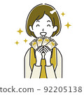 Illustration of a smiling housewife with a lot of money 92205138