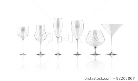 Set of Perfect Glassware for Your Drink isolated on white background. 3D rendering 92205807