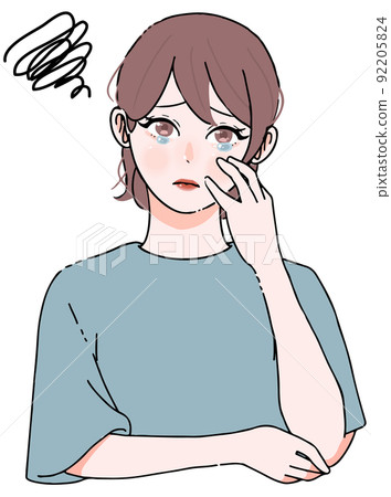 Headache_Stress_Illustration of a worried woman 92205824