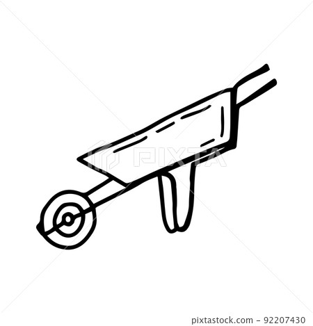 Hand drawn vector illustration of a beautiful metal truck with handles for gardening isolated on a white background, doodle 92207430
