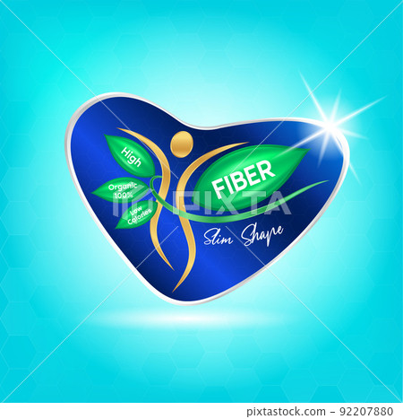 High fiber and vitamin, Foods make the body healthy slim shape. Logo products template on a blue background. High fiber and vitamin, Foods make the body healthy slim shape. Logo products template on a blue background. 92207880