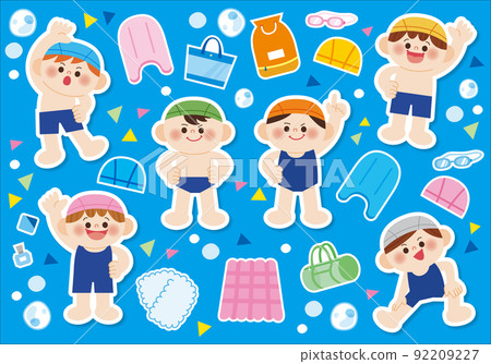 Illustration set of swimming school and school swimming 92209227