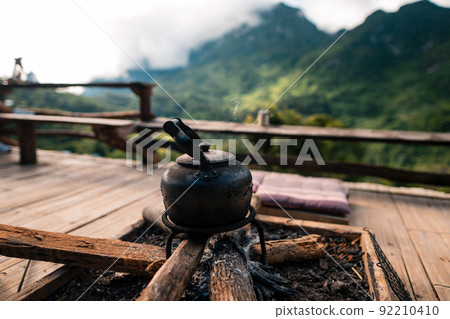 Drip coffee on the balcony and mountain view Drip coffee on the balcony and mountain view 92210410