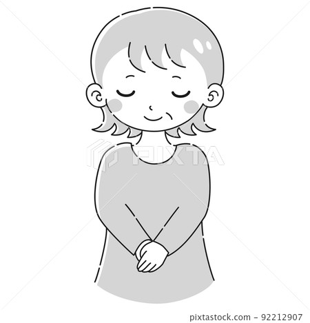 Illustration of a senior woman bowing (black and white) Illustration of a senior woman bowing (black and white) 92212907