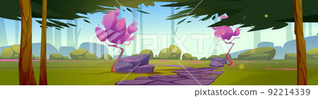 Cartoon nature landscape beautiful garden, forest 92214339