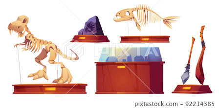 Historical museum exhibition cartoon set 92214385