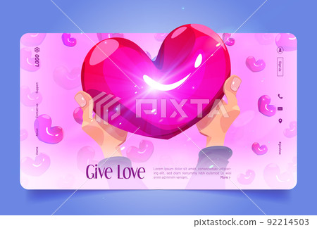 Give love cartoon landing with hands holding heart Give love cartoon landing with hands holding heart 92214503
