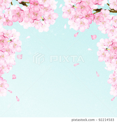 春框櫻花櫻花花卉畫水彩油畫手繪背景複製空間插畫素材 92214583