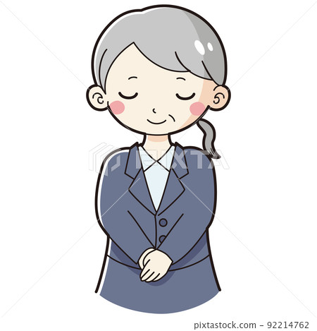 一位身著西裝鞠躬的高級女性的插圖 92214762