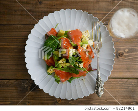Smoked salmon salad bird's-eye view 92214901