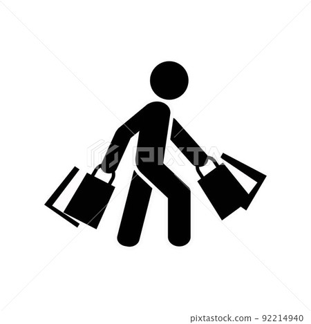 Stick human shopping black and white icon vector template 92214940
