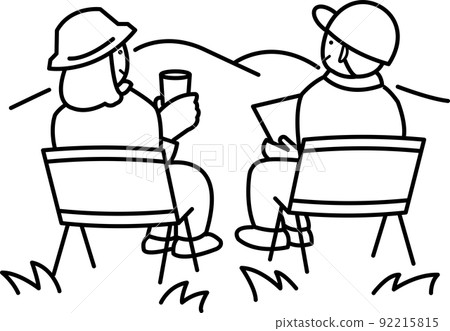 一對夫婦做椅子的線條畫插圖素材 92215815