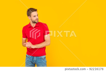 guy with bristle on yellow background with copy space, fashion 92216178