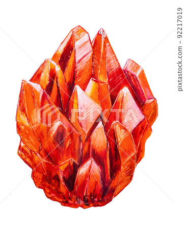 Red stone crystal. Hand-drawn illustration. The Beryl gem. Red stone crystal. Hand-drawn illustration. The Beryl gem. 92217019
