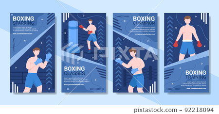 Professional Boxing Sport Social Media Stories Template Cartoon Background Vector Illustration 92218094