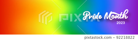 Pride month 2023 horizontal banner with gradient with pride colors flag. LGBTQ Pride month 2023 or pride day poster, flyer, banner, logo modern style design template. 92218822