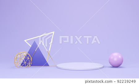 3d render of multicolored geometric shapes with podium  92219249