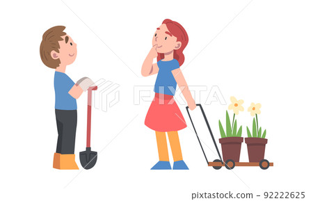 kids planting flowers clipart