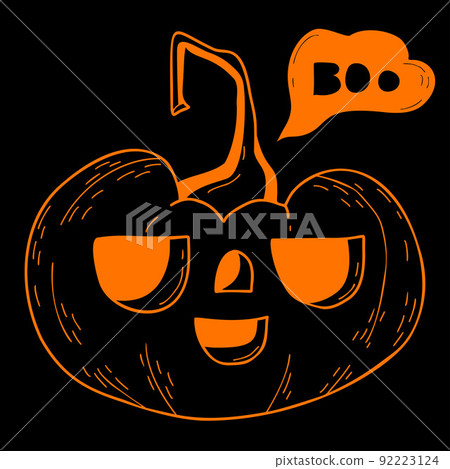 Holiday Halloween Cute pumpkin Jack lantern. Vector illustration. Hand drawn doodle line drawing for holiday decor, design and decoration, print. 92223124