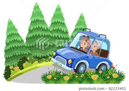 Senior couple on road trip cartoon Senior couple on road trip cartoon 92223401