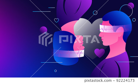 Finding Love in Metaverse. Young Couple in Virtual Reality, Romantic Relationship Illustration Finding Love in Metaverse. Young Couple in Virtual Reality, Romantic Relationship Illustration 92224173