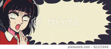 Surprised with white eyes, Showa retro girl banner 92225848
