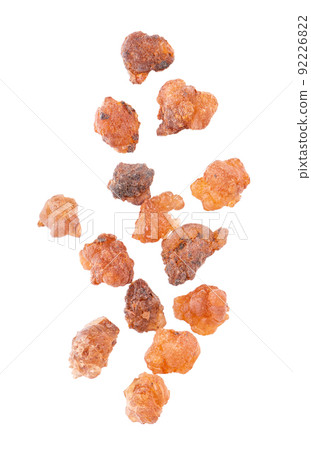 Myrrh resin isolated on white background. Pile of natural Commiphora myrrha. Sweet Myrrh Opoponax. Incense. Top view. Myrrh resin isolated on white background. Pile of natural Commiphora myrrha. Sweet Myrrh Opoponax. Incense. Top view. 92226822