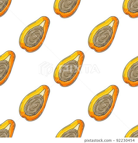 Seamless pattern with tropical fruits. Illustration in hand draw style 92230454
