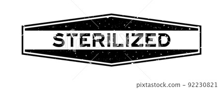 Grunge black sterilized word hexagon rubber seal stamp on white background 92230821
