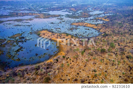 Aerial view, Okavango Wetlands, Okavango Delta, Botswana Aerial view, Okavango Wetlands, Okavango Delta, Botswana 92231610