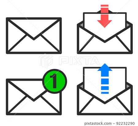 表示發送和接收帶有信封標記的電子郵件的圖標 92232290