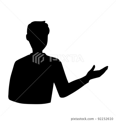 一名男子伸出一隻手解釋的黑色剪影插圖 一名男子伸出一隻手解釋的黑色剪影插圖 92232610