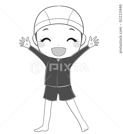 Elementary school girl in a school swimsuit Elementary school girl in a school swimsuit 92233946