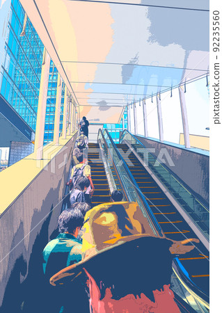 Illustrations of people and landscapes enjoying shopping in Akihabara on holidays 92235560