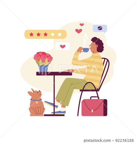 Food critic character drinking coffee flat style, vector illustration 92236188