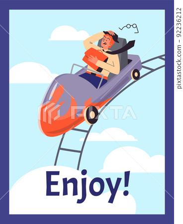 Exciting roller coaster amusement park rides banner, flat vector illustration. Exciting roller coaster amusement park rides banner, flat vector illustration. 92236212