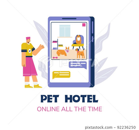 Pet hotel online customers services banner template, flat vector illustration. 92236250
